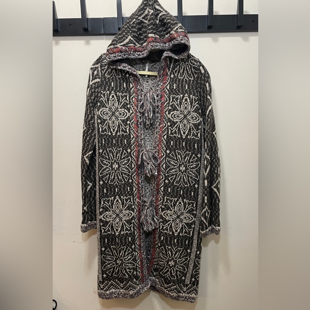 Free People Long Hooded Knit Cardigan